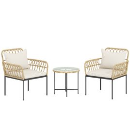 SUNVISTA 3 Piece Rattan Bistro Set Wicker Garden Furniture Beige