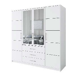 BARNSLEY 4 Door Mirrored Wardrobe with 3 Drawers White - 196cm