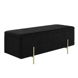 LOLEX Plush Velvet Ottoman Storage Bench - Matt Black