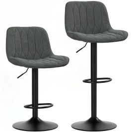 HERON Set of Two Linen Look Bar Stools Charcoal Grey