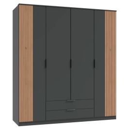 NOMASA 4 Door Wardrobe with 2 Drawers Grey and Oak - 180cm