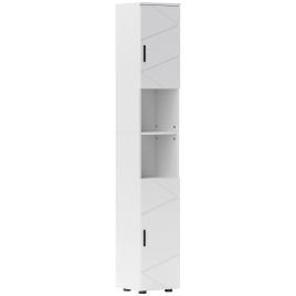 KANSAS Line Embossed Tall Bathroom Storage Cabinet White