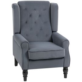 HERON Wingback Accent Chair Retro Upholstered Button Tufted Grey