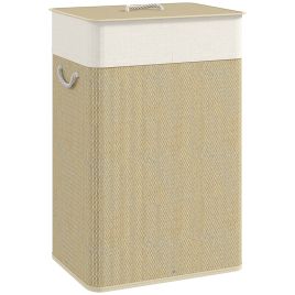 HERON Bamboo Laundry Basket with Lid 72L Laundry Hamper Nature Wood Finish