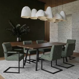 CLARIDGE Tweed Dining Chair with Arms Set of 2 - Desert Sage and Black