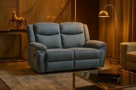 ELMYRA Fabric 2 Seater Recliner Sofa - Grey