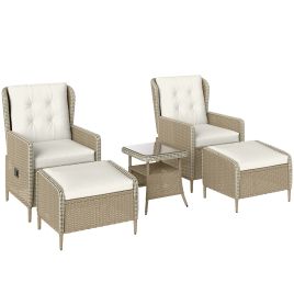 SUNVISTA Five Piece Reclining Rattan Chair Set Light Grey