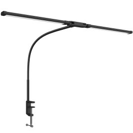 HERON LED Desk Lamp with Clamp Double Head Table Lamp with 3 Colour Modes Black