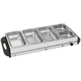 HERON Electric Food Warmer 5 Tray 9.2L Portable Buffet Server Silver Tone