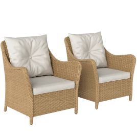 SUNVISTA Rattan Garden Chairs Set of 2 Outdoor Rattan Chairs Beige