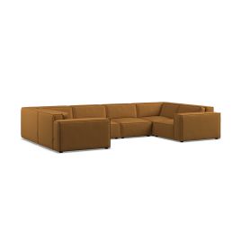 Corner Sofa - LUCCA Fabric 6 Seater U Shaped - Inca Gold