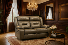 NAVONE Leather 2 Seater Recliner Sofa - Grey