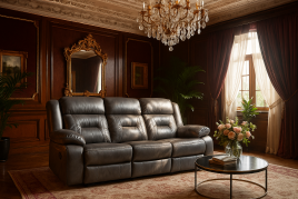 NAVONE Leather 3 Seater Recliner Sofa - Grey