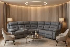 NOLLIE Large Fabric 6 Seater L Shaped Recliner Sofa - Grey