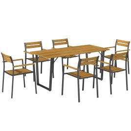 SUNVISTA Seven Piece Wood Panel Patio Dining Set Brown, Black