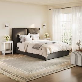 SOLDAY Double Linen Bedframe - Deep Grey
