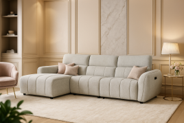 TARWIN Fabric 3 Seater Electric L Shaped Recliner Sofa - Silver - Left Hand Facing