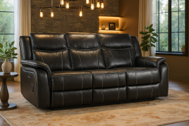 TECHLUXE Leather 3 Seater Recliner Sofa - Black