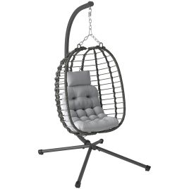 SUNVISTA Rattan Hanging Egg Chair Foldable Wicker Hammock Swing Chair Light Grey