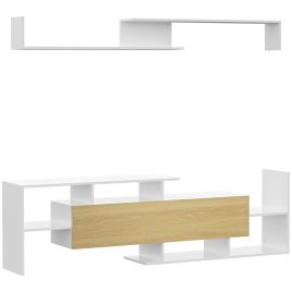 HERON TV Cabinet with Wall Shelf for Wall Mounted 65" TVs White and Natural