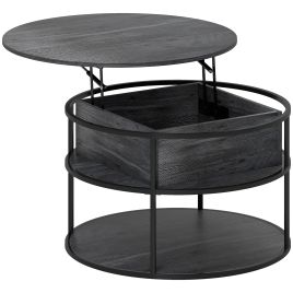 HERON Lift Top Coffee Table Round Coffee Table with Storage Shelf Charcoal Grey
