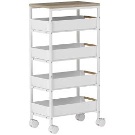 HERON 5 Tier Storage Trolley on Wheels White