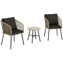 SUNVISTA 3 Piece Cut Out Rattan Chair and Table Set Brown, Black