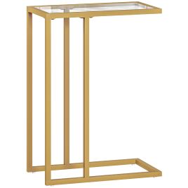 HERON C Shaped Side Table Modern Slim End Table Gold Tone