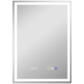 HERON 50x70cm Anti Fog LED Bathroom Mirror Bluetooth Clock Silver