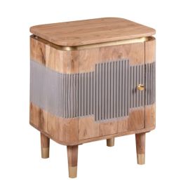 Bedside Table - VENESSA Nightstand Natural Wood Grain 50cm