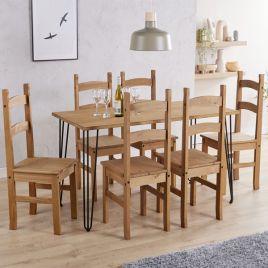 Alessia Large Dining Table with 6 Chairs - Antique Waxed Pine