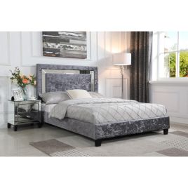 Crediton Crushed Velvet King Size Bed with Mirror - Silver