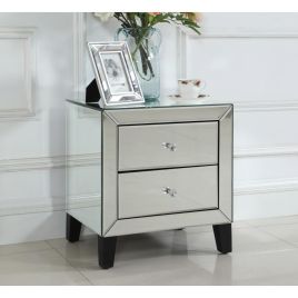Bedside Table - CREDITON 2 Drawer Nightstand Silver 48cm