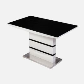 Crediton Small High Gloss Dining Table - White with Black Glass Top