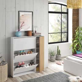 Valderson Natural Oak Effect and White Large Shoe Cabinet - Oak
