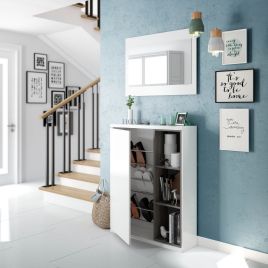 Neymarino White Gloss Shoe Cabinet Hallway Unit - White