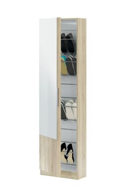 Giovannique Oak Effect Tall Shoe Cabinet 1 Mirrored Door 14-16 Pairs - Oak