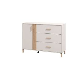 GRANDE White Chest of Drawers - Large-sized, 3 Drawers, 1 Door