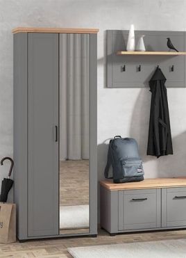 Wardrobe - HESTA 2 Door Mirrored Wardrobe Grey and Artisan Oak 75cm
