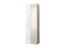 Wardrobe - AMANDA 2 Door Mirrored Wardrobe White Gloss and Oak Effect 60cm
