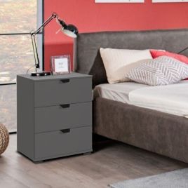 Bedside Table - VICTORIA 3 Drawer Nightstand Grey 45cm