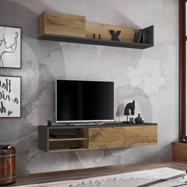 Pantheon Haven TV Entertainment Unit with 2 Open Compartments - Anthracite and Oak