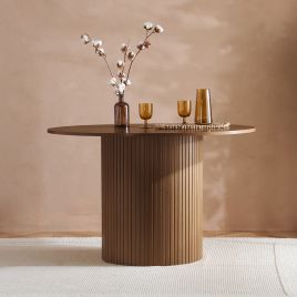 AUREN Fluted Round Dining Table - Walnut