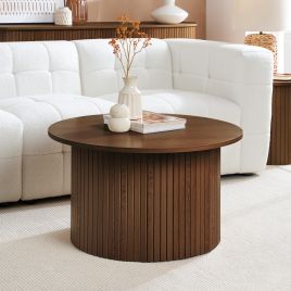 AUREN Fluted Round Coffee Table - Walnut