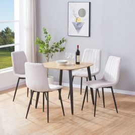 NEXO Square Dining Table with 4 Straight Stitch Fabric Chairs - Light Oak with Natural