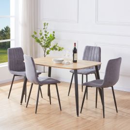 NEXO Rectangular Dining Table with 4 Straight Stitch Fabric Chairs - Light Oak with Grey