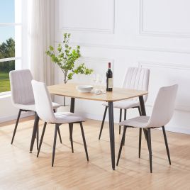 NEXO Rectangular Dining Table with 4 Straight Stitch Fabric Chairs - Light Oak with Natural