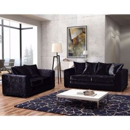 ARABIA Crushed Velvet 3 Seater and 2 Seater Scatterback Sofa Set - Black