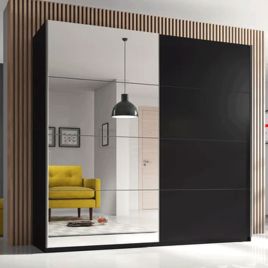 Sliding Wardrobe - VORTEX 2 Door Mirrored Wardrobe Black Matt 180cm