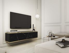 Display Rack - MAYA Display Cabinet Black Marble 135cm